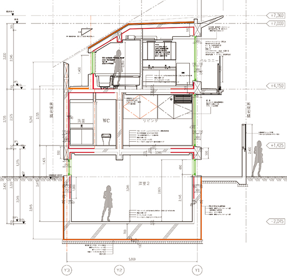 頑丈な建物　地下室のある鉄筋コンクリート造の断面図