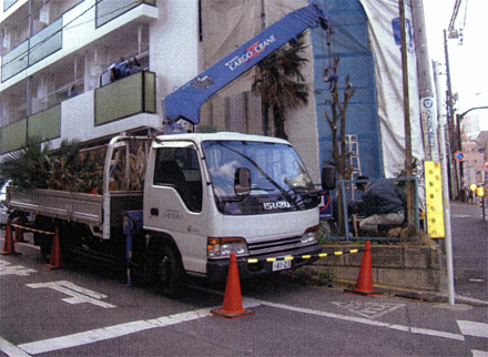 植栽工事　既存樹木撤去作業中