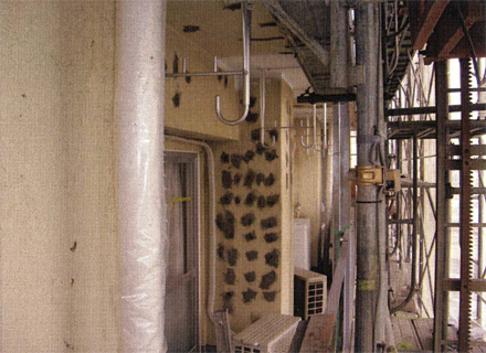 下地補修工事 バルコニー面　柱　梁　天井部分　モルタル浮き部分補修状況（エポキシ樹脂注入後）