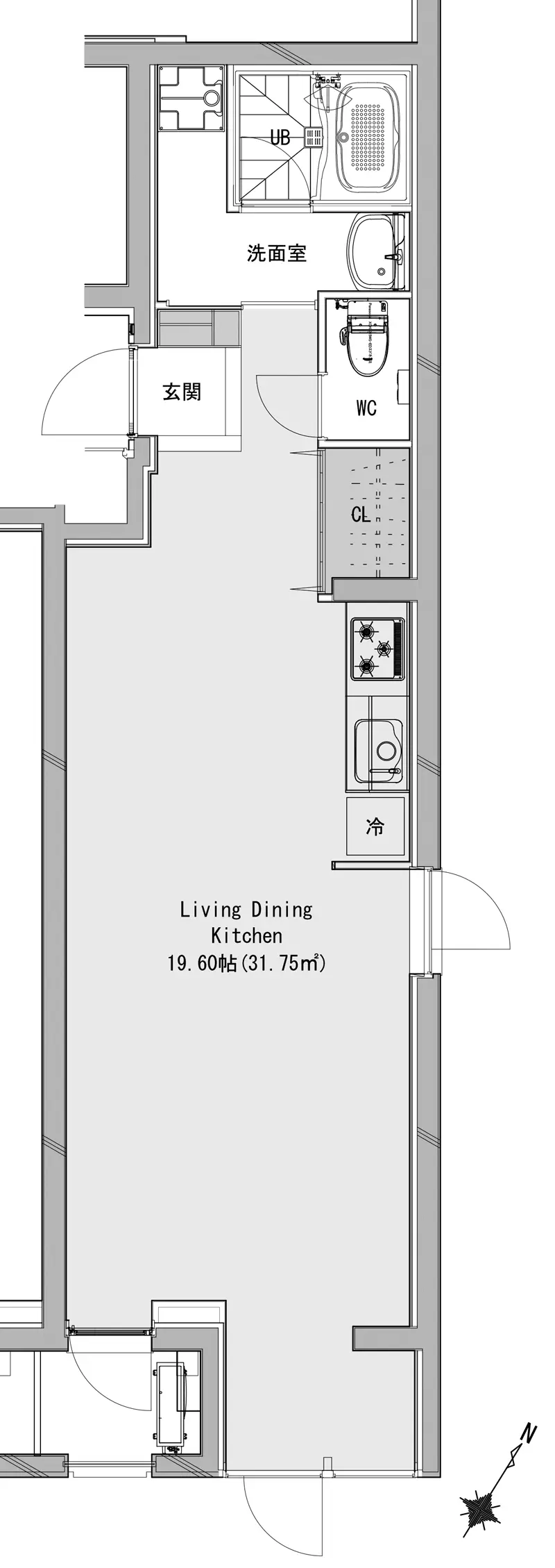 B号室プラン｜新築コンクリート打放しデザイナーズマンション　新宿区市ヶ谷　タイプBのご紹介建設事例です。