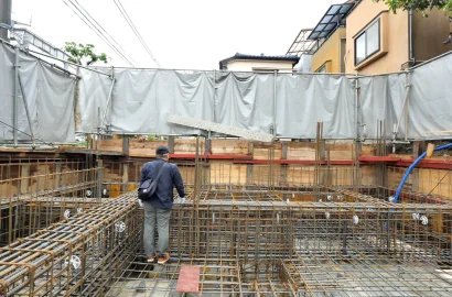 基礎梁配筋検査｜オフィスビル｜事務所ビル｜コンクリート打放し｜鉄筋コンクリート造｜江東区　潮見