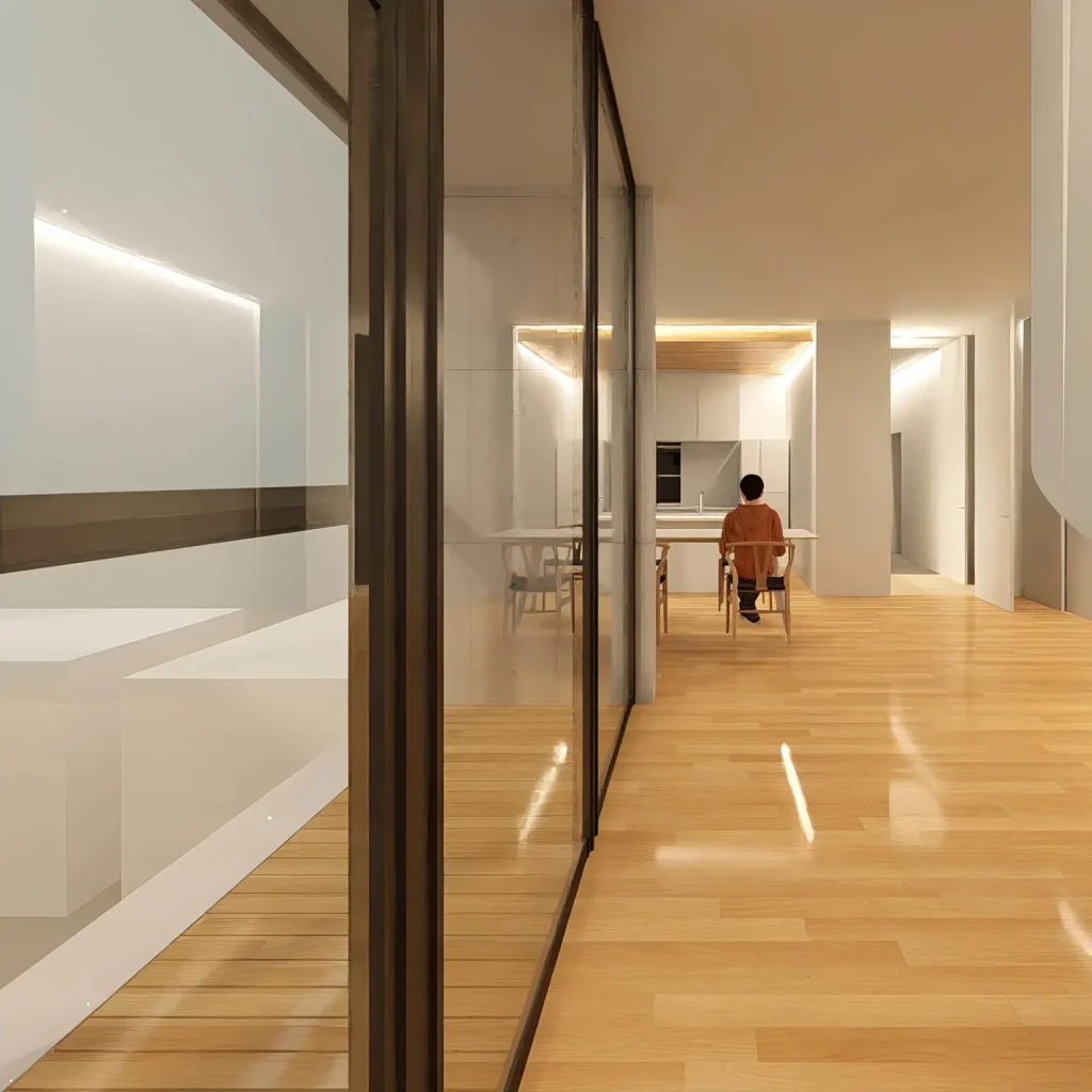 高級マンション-オーナー住戸-南側バルコニーからダイニングとエントランス