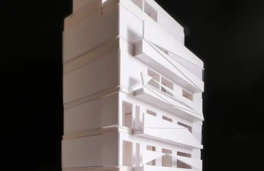 浦和駅前6階建てRCマンション計画 スタディ模型 北側ファサード（駅入口側）