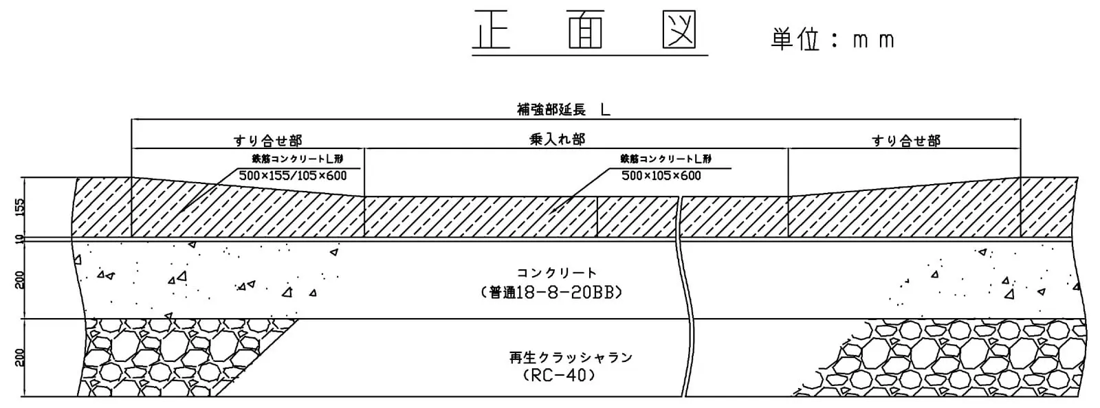 歩道切り下げの道路断面図と正面図(江東区の仕様図より)